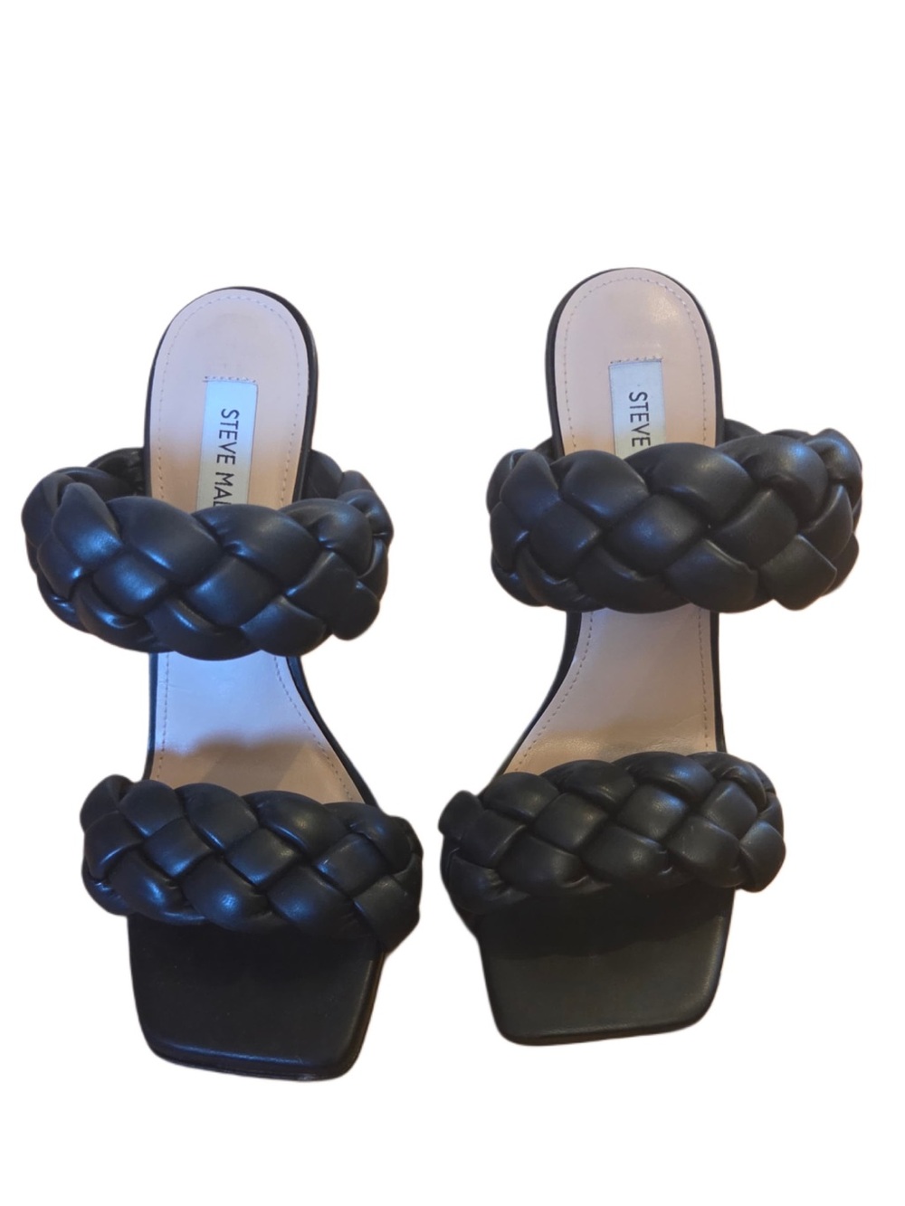 Steve Madden Black Braided Double-Strap Slide Heels